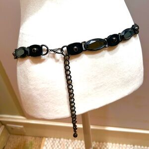 Carlisle Black Enamel and Blue Grey Crystal Chain Belt Necklace Perfect